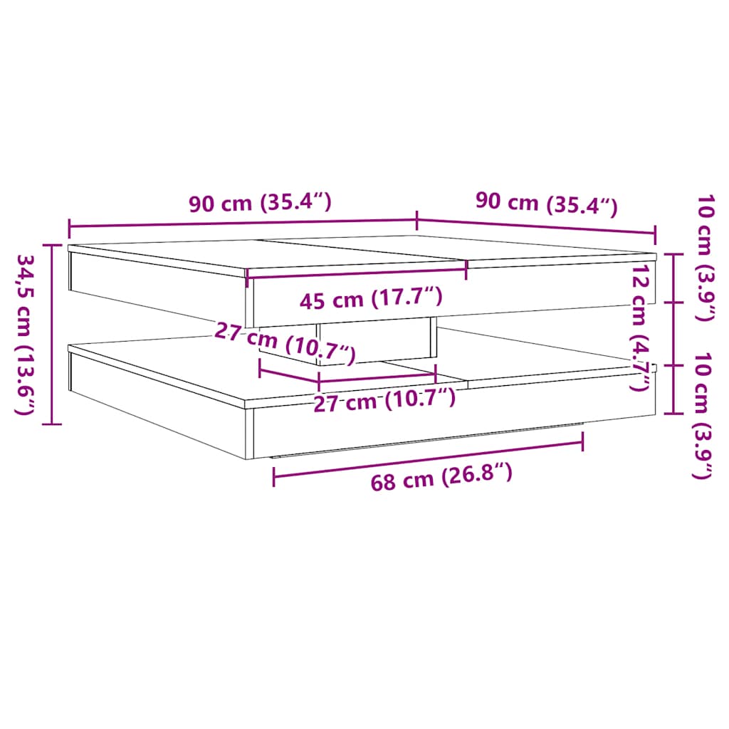 Tavolino da Caffè Girevole a 360 Gradi Antico 90x90x34,5 cm