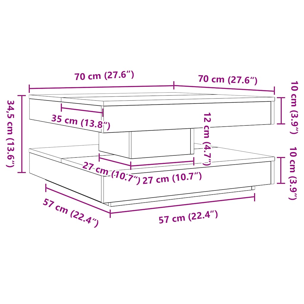 Tavolino da Caffè Girevole a 360 Gradi Rovere 70x70x34,5 cm | homemem39