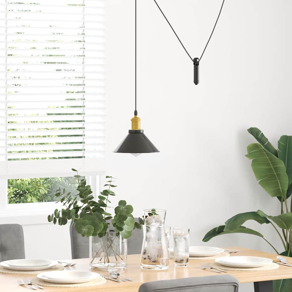 Lampada a Sospensione Regolabile E27 Nero Lucido Ø22 cm Metallo | homemem39