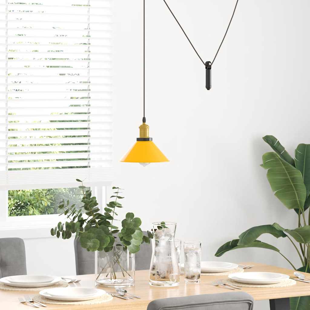 Lampada Sospensione Regolabile E27 Giallo Lucido Ø22 cm Metallo | homemem39