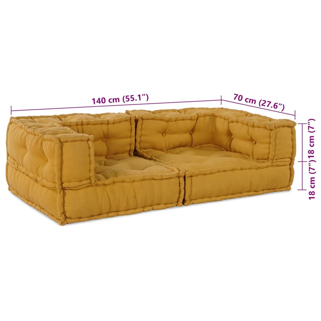 Divano Modulare a 2 Posti Giallo 140x70x36 in Tessuto | homemem39