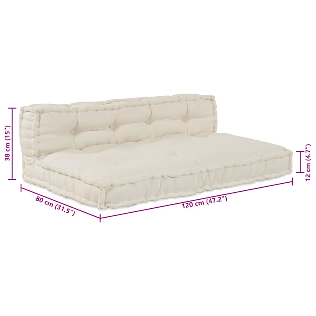 Cuscino per Divano Pallet 2 pcs Crema 120 x 80 x 38 cm Tessuto | homemem39