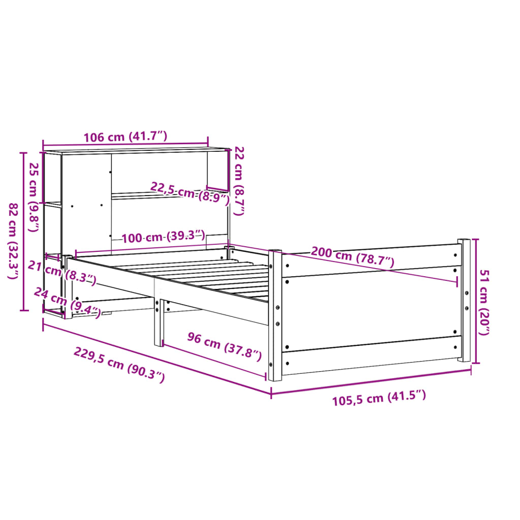 Letto Libreria senza Materasso Bianco 100x200 cm Legno di Pino - homemem39