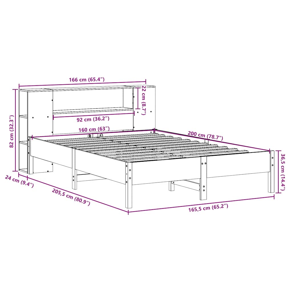Letto Libreria senza Materasso Bianco 160x200 cm Legno di Pino | homemem39