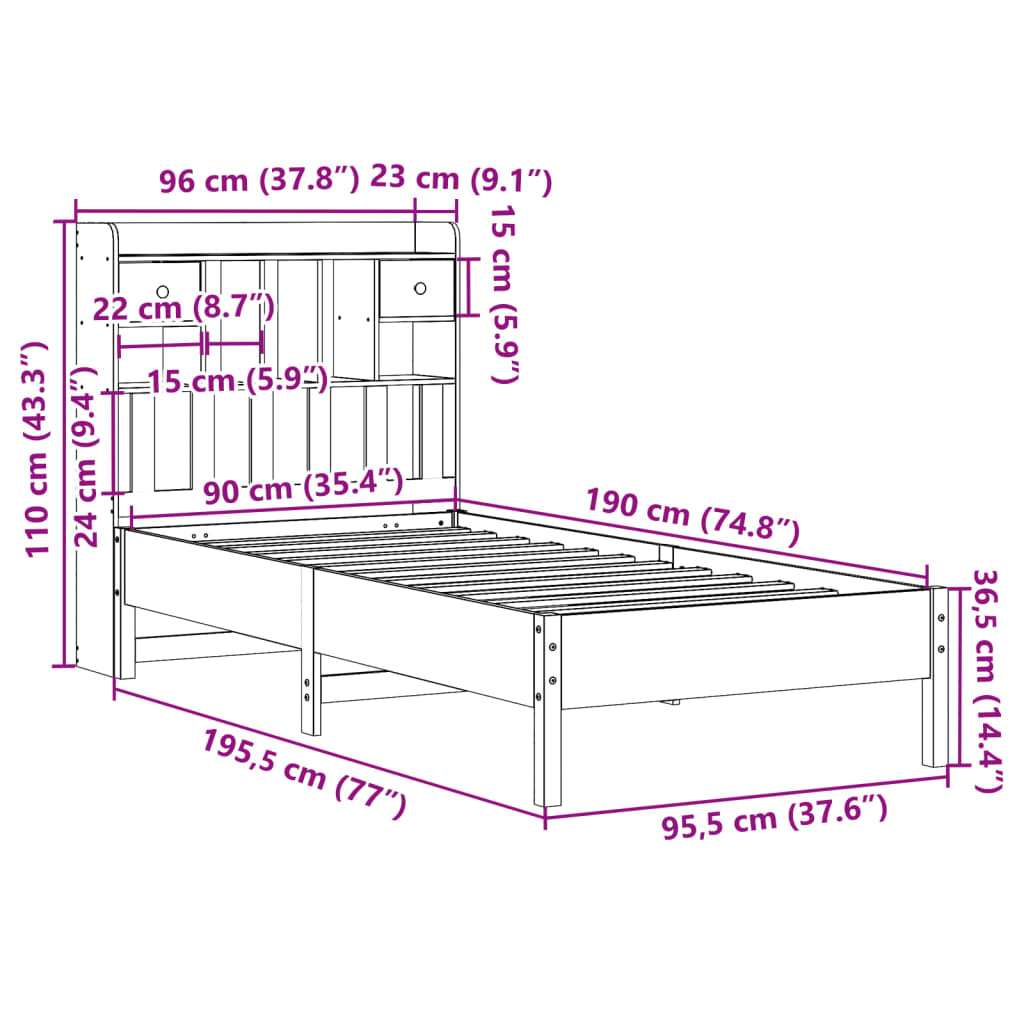 Letto Libreria senza Materasso Bianco 90x190 cm Massello Pino | homemem39