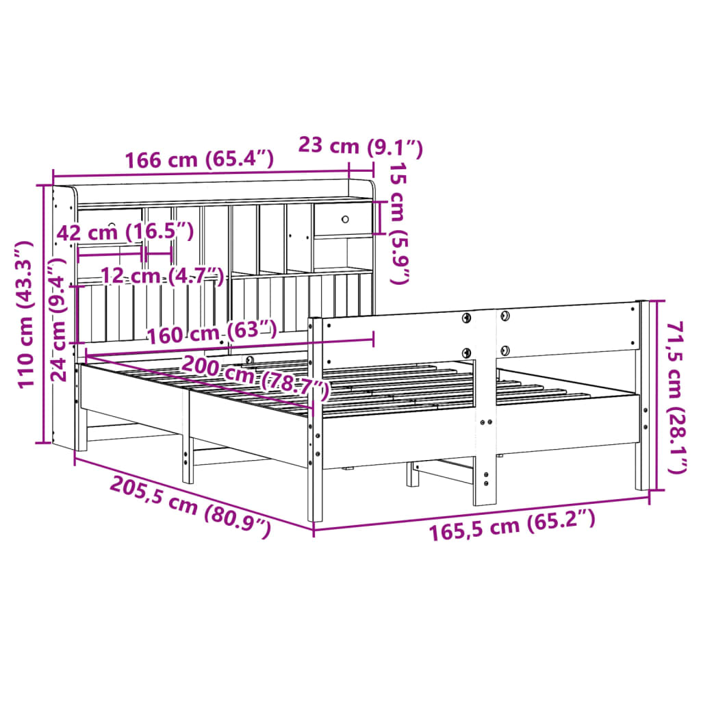 Letto Libreria senza Materasso Bianco 160x200 cm Legno di Pino | homemem39