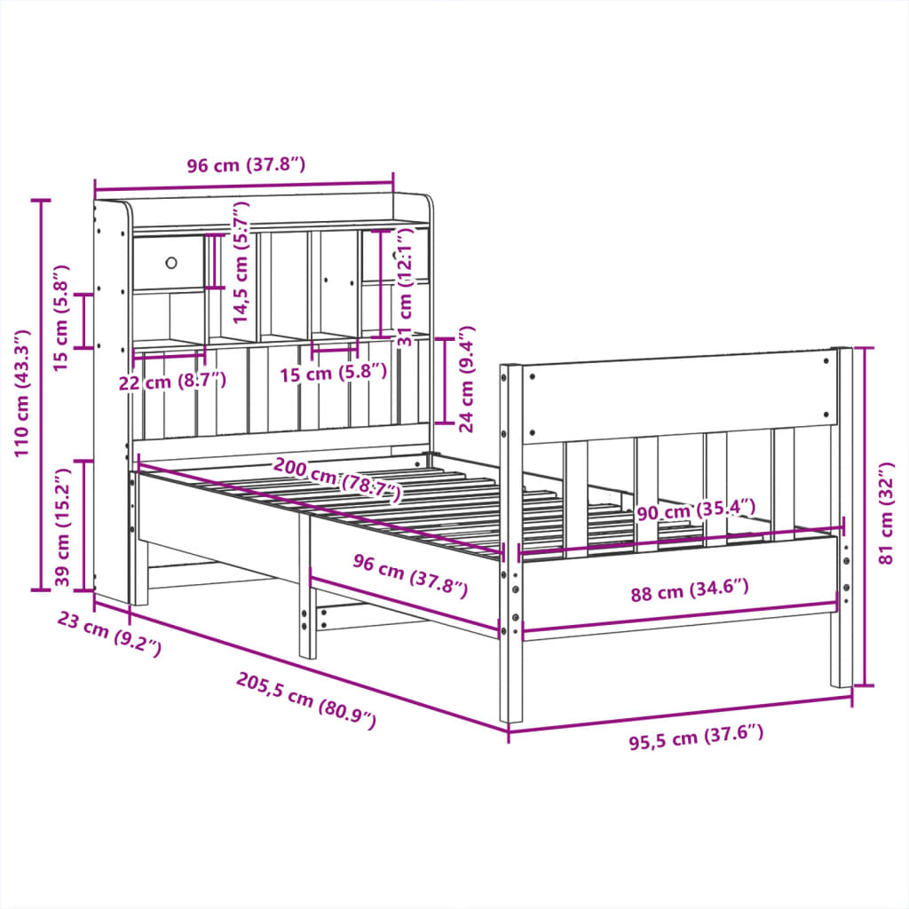 Giroletto senza Materasso 90x200 cm in Legno Massello di Pino | homemem39