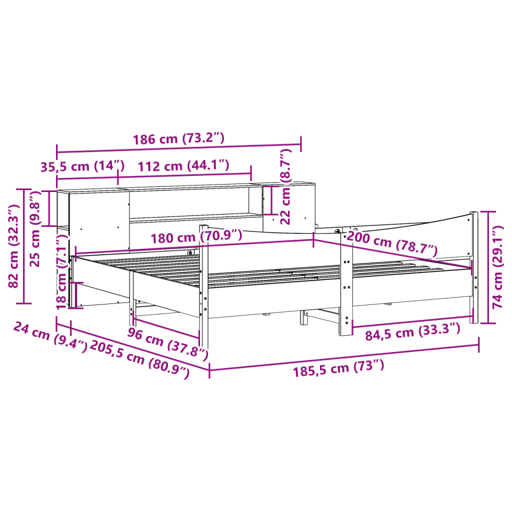 Giroletto senza Materasso Marrone Cera 180x200 cm Legno di Pino | homemem39