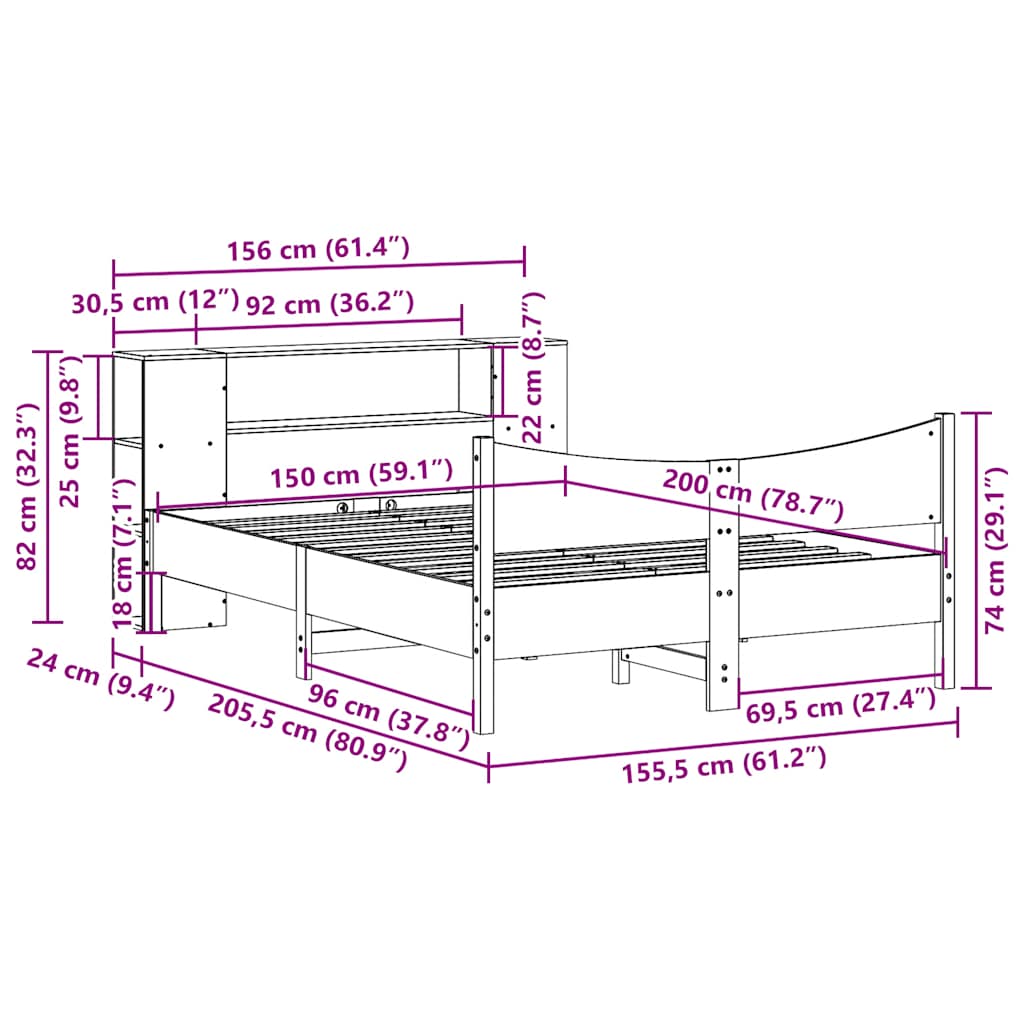 Giroletto senza Materasso Bianco 150x200 cm Legno Massello Pino | homemem39