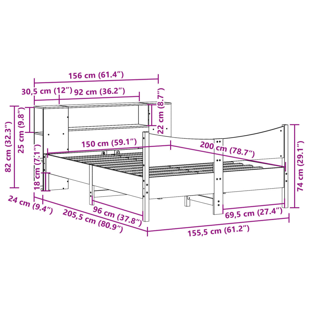 Giroletto senza Materasso Bianco 150x200 cm Legno Massello Pino | homemem39