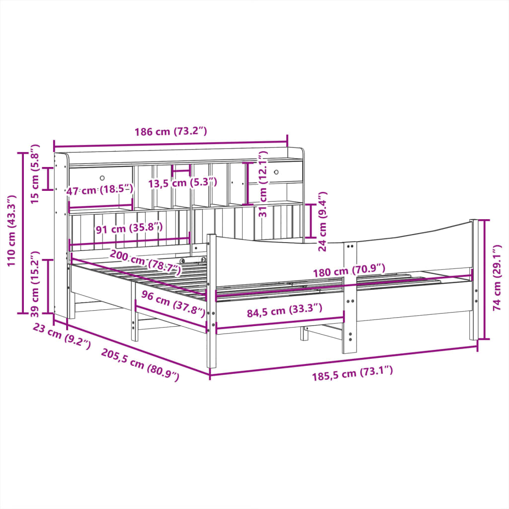 Giroletto senza Materasso 180x200 cm in Legno Massello di Pino | homemem39