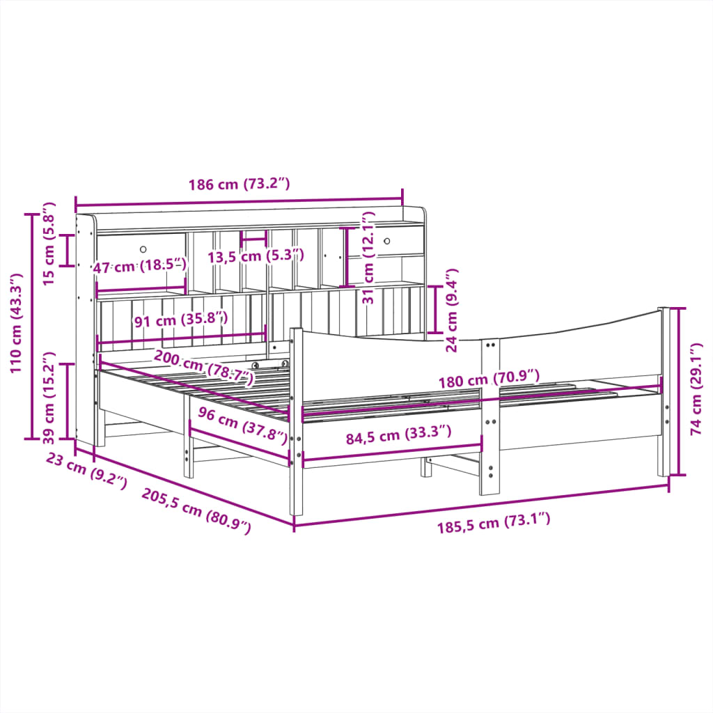 Giroletto senza Materasso Bianco 180x200 cm Legno Massello Pino | homemem39