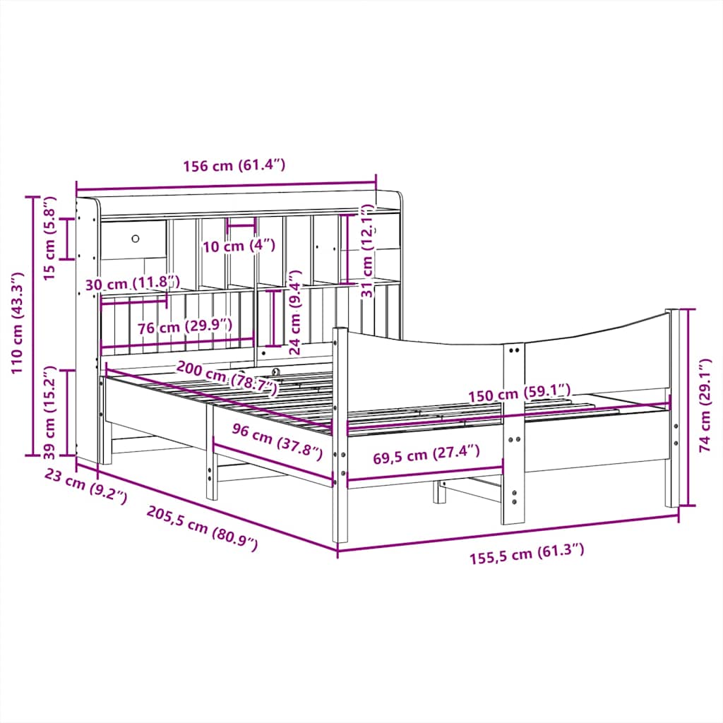 Giroletto senza Materasso Marrone Cera 150x200 cm Legno di Pino | homemem39