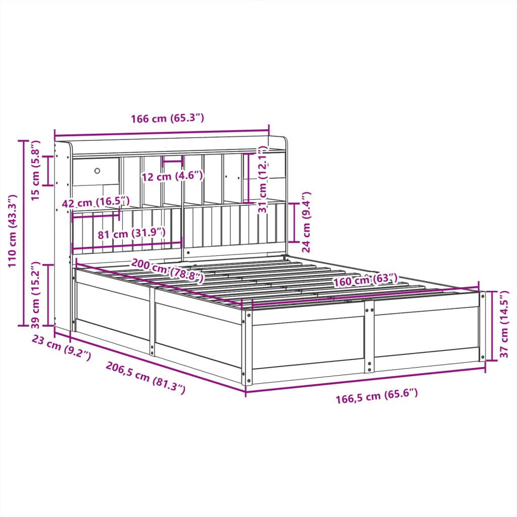 Giroletto senza Materasso Marrone Cera 160x200 cm Legno di Pino | homemem39