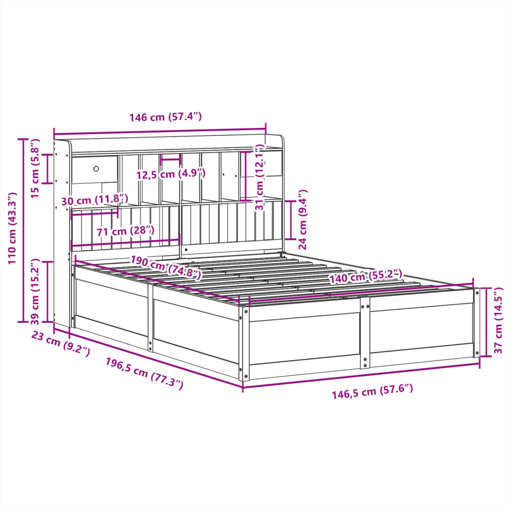 Letto senza Materasso Bianco 140x190 cm Legno Massello di Pino | homemem39