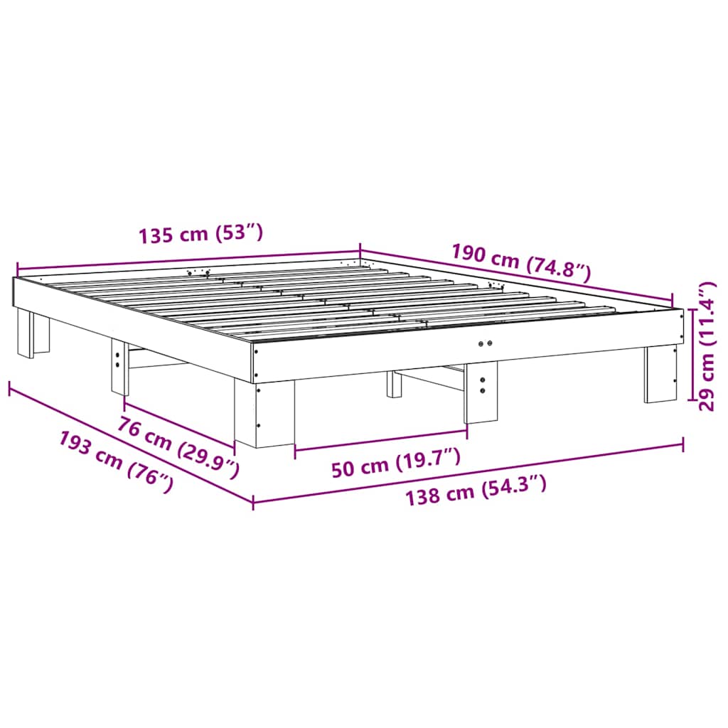 Struttura letto senza materasso 135x190cm legno massello rovere