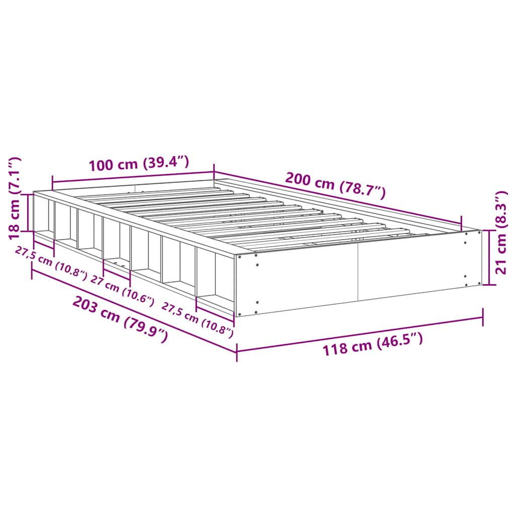 Struttura Letto Senza Materasso 100x200 cm in Legno di Rovere | homemem39