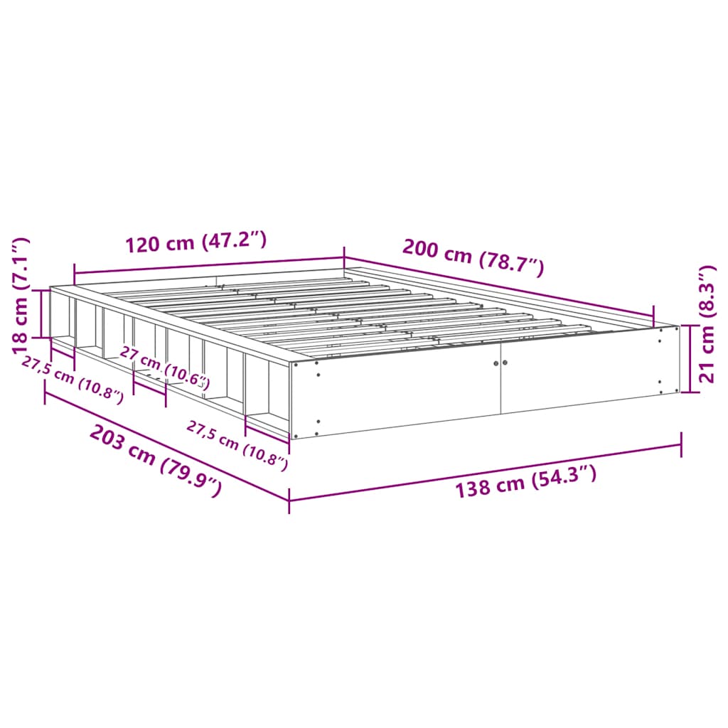 Struttura Letto Senza Materasso 120x200 cm in Legno di Rovere | homemem39