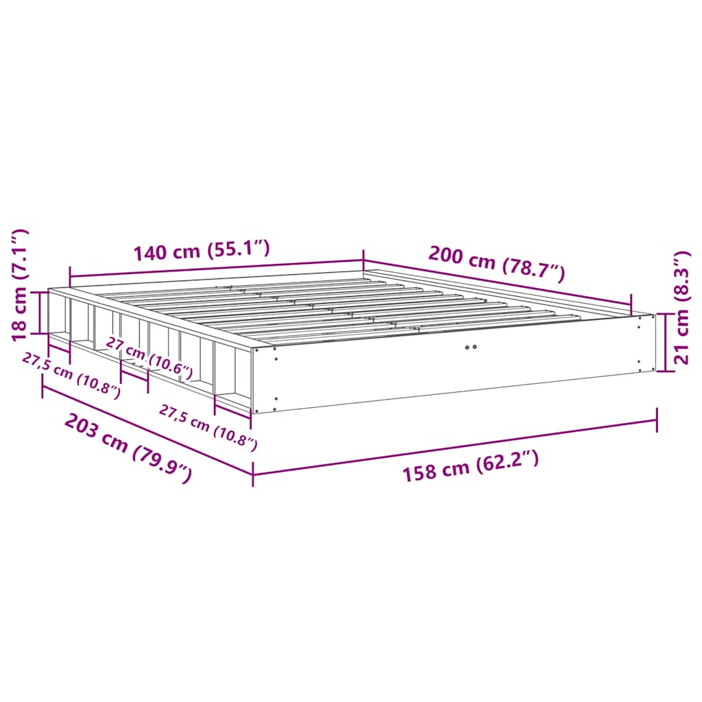 Struttura Letto Senza Materasso 140x200 cm in Legno di Rovere | homemem39