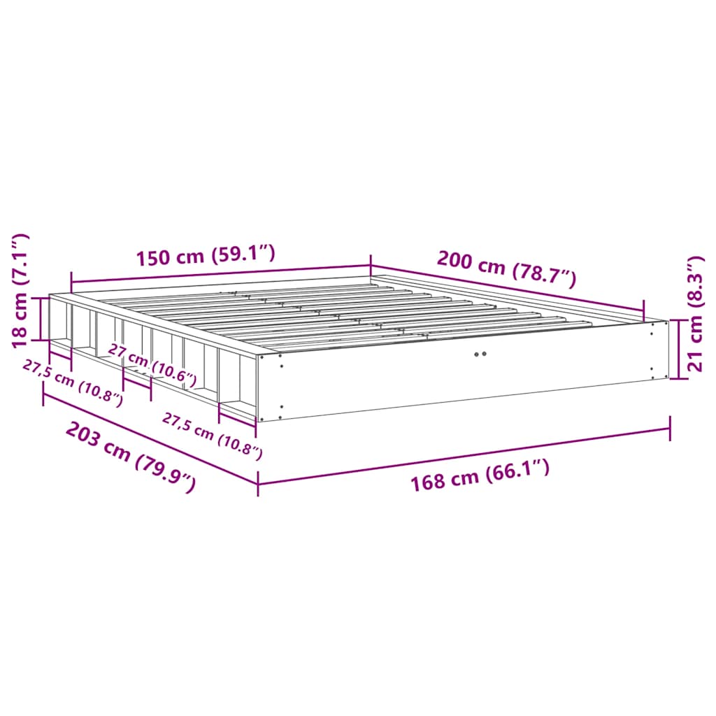 Struttura Letto Senza Materasso 150x200 cm in Legno di Rovere | homemem39