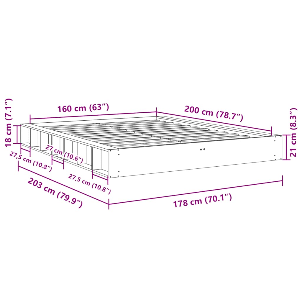 Struttura Letto Senza Materasso 160x200 cm in Legno di Rovere | homemem39