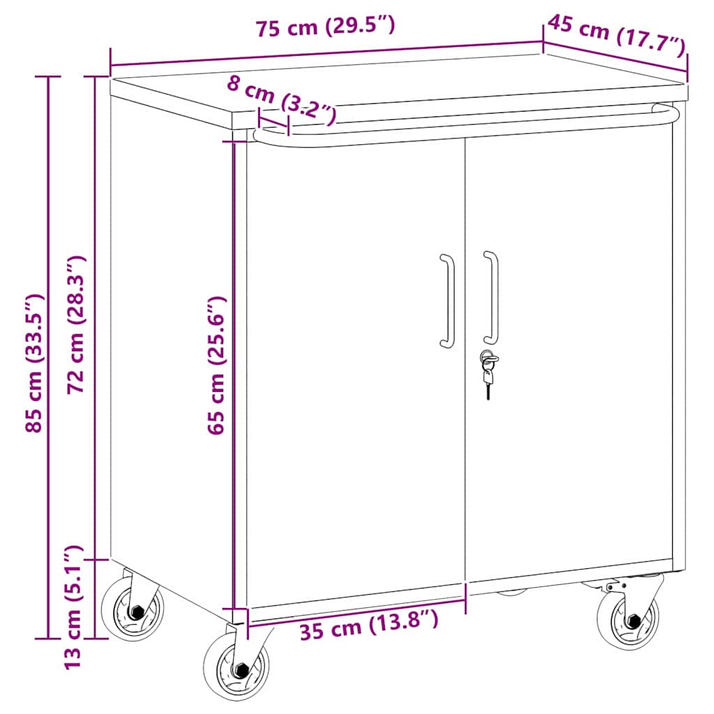 Carrello da lavoro a rulli Nero e Grigio 75 x 45 x 85 cm