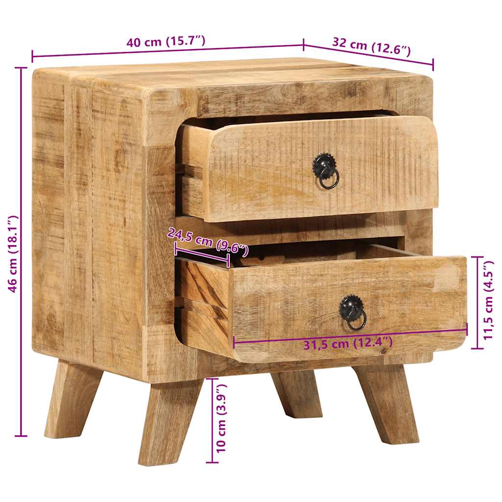 Comodino 40x32x46 cm in Legno Massello di Mango Grezzo | homemem39