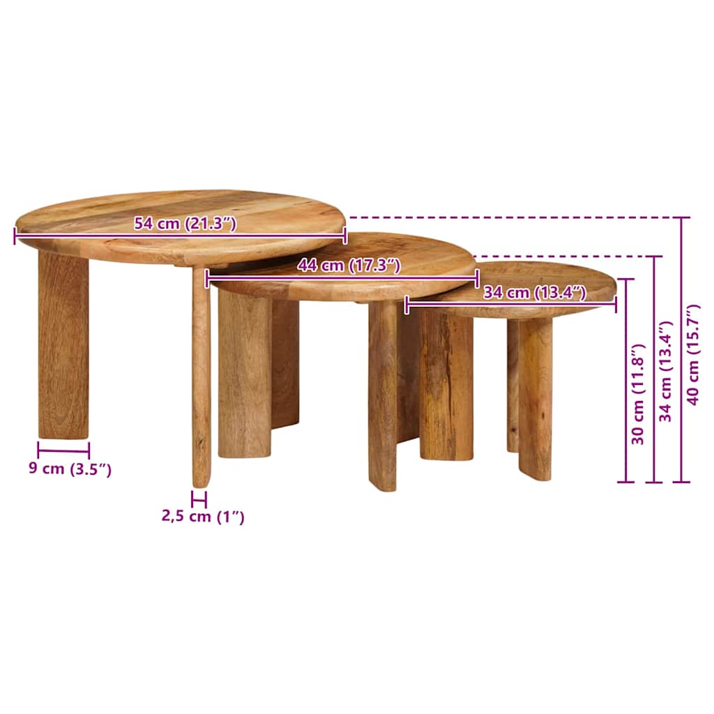 Tavoli da Caffè Nido 3 pcs Marrone Legno di mango massello | homemem39