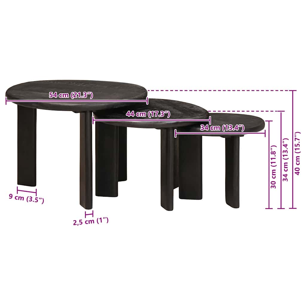 Tavoli da Caffè Nido 3 pcs Bianco Legno di mango massello | homemem39