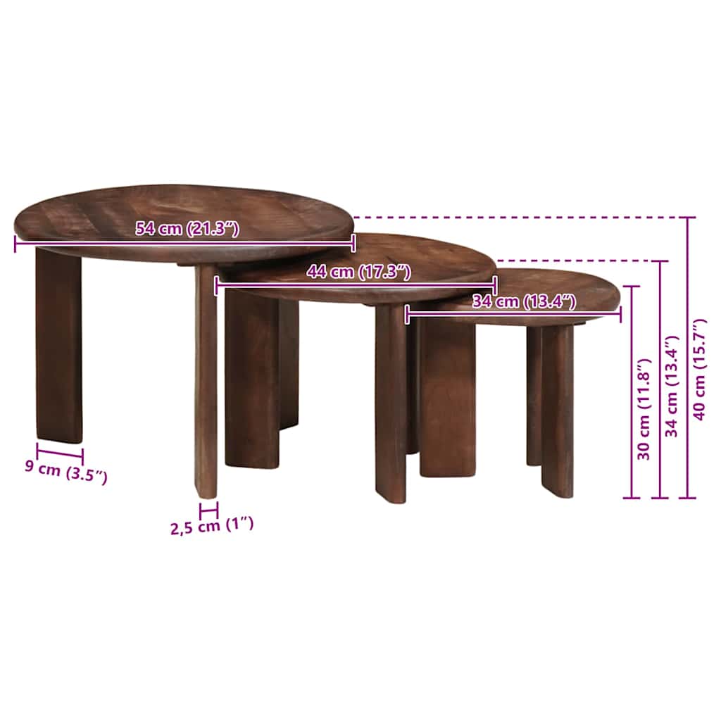 Tavoli da Caffè Nido 3 pcs Legno di mango massello | homemem39
