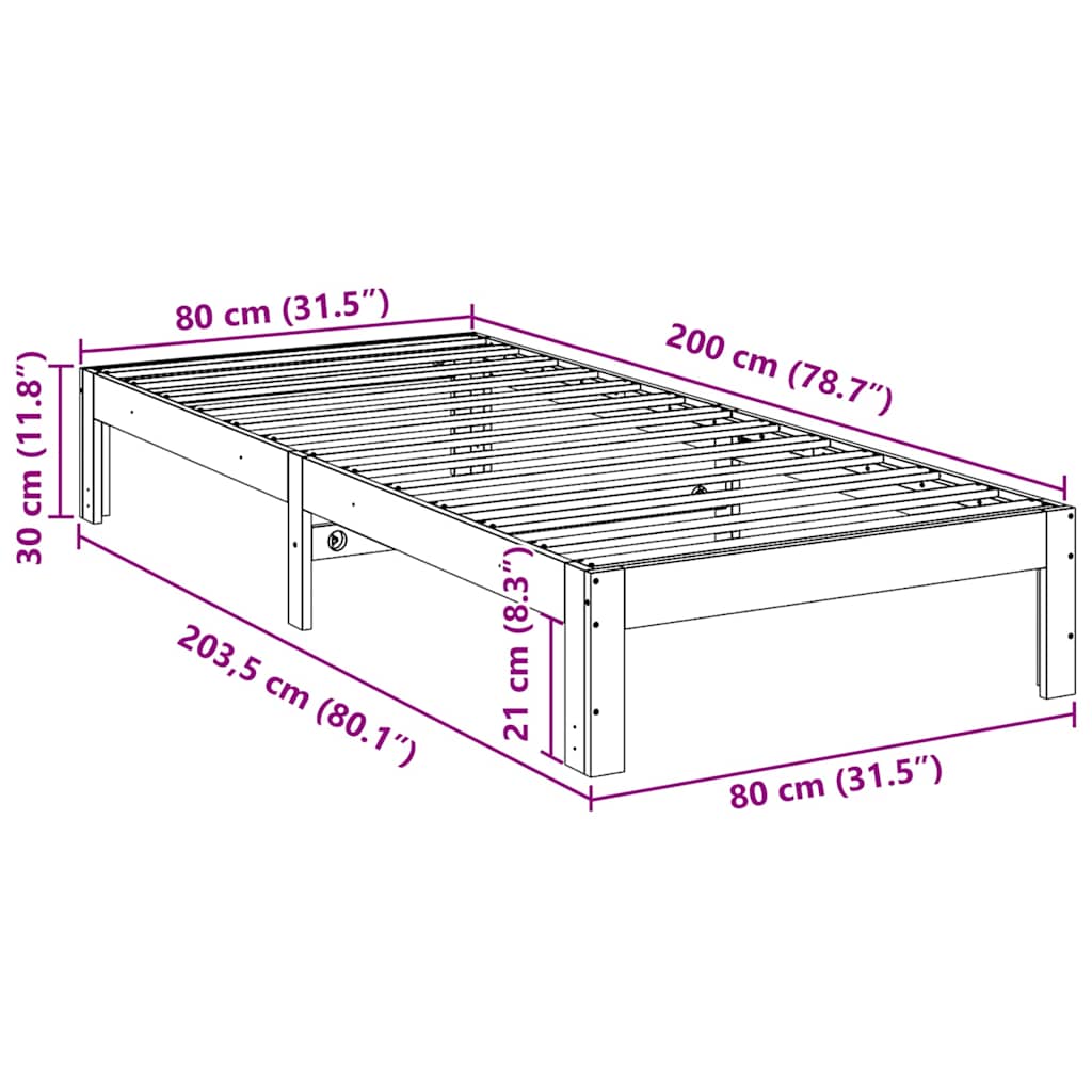 Letto senza Materasso Marrone Cera 80x200 cm Legno di Pino | homemem39