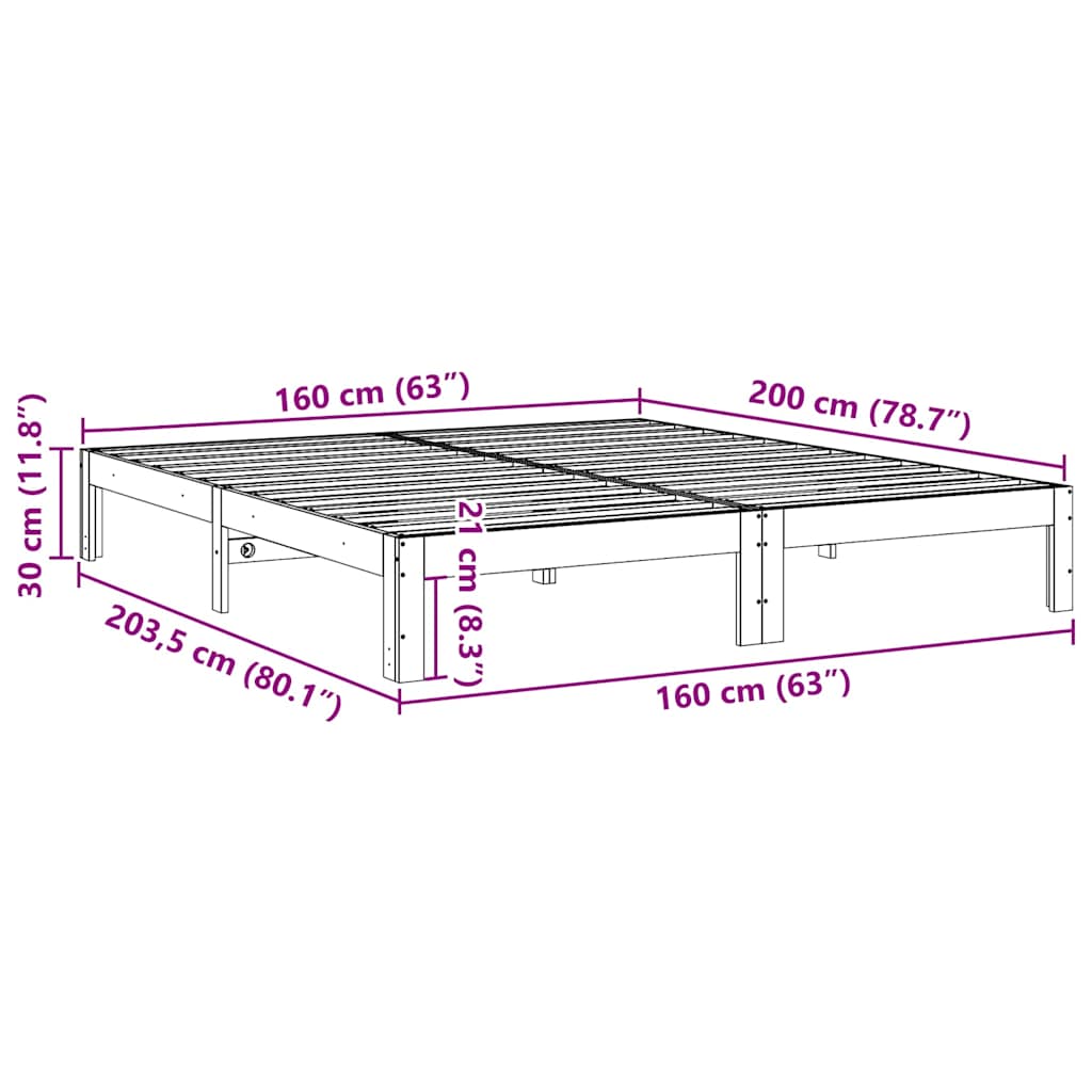 Giroletto senza Materasso Bianco 160x200 cm Legno Massello Pino
