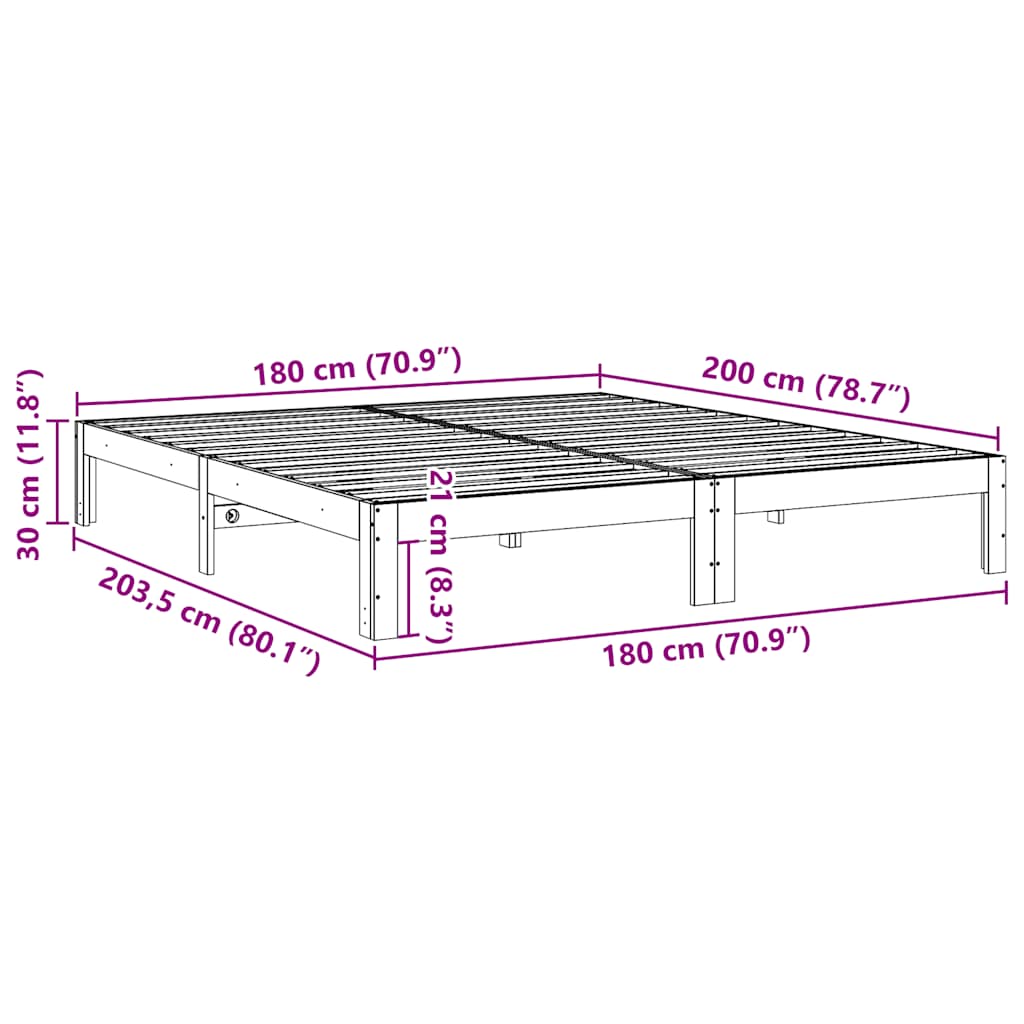 Giroletto senza Materasso 180x200 cm in Legno Massello di Pino