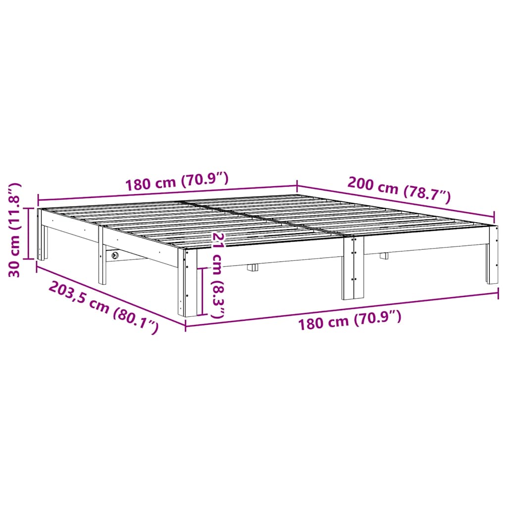 Giroletto senza Materasso Bianco 180x200 cm Legno Massello Pino