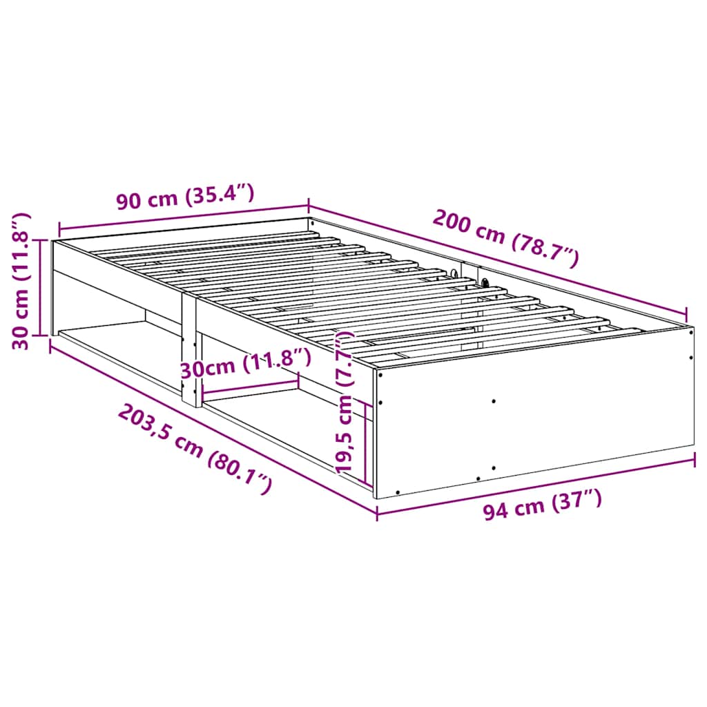 Dormeuse senza Materasso Bianca 90x200 cm Legno Massello Pino | homemem39