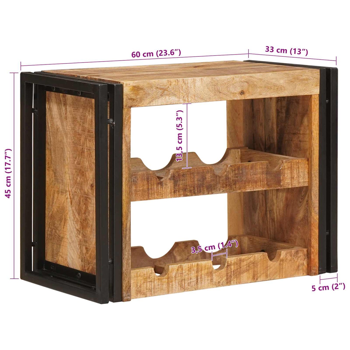 Portabottiglie 60 x 45 x 33 cm Legno di Mango Grezzo Massiccio | homemem39