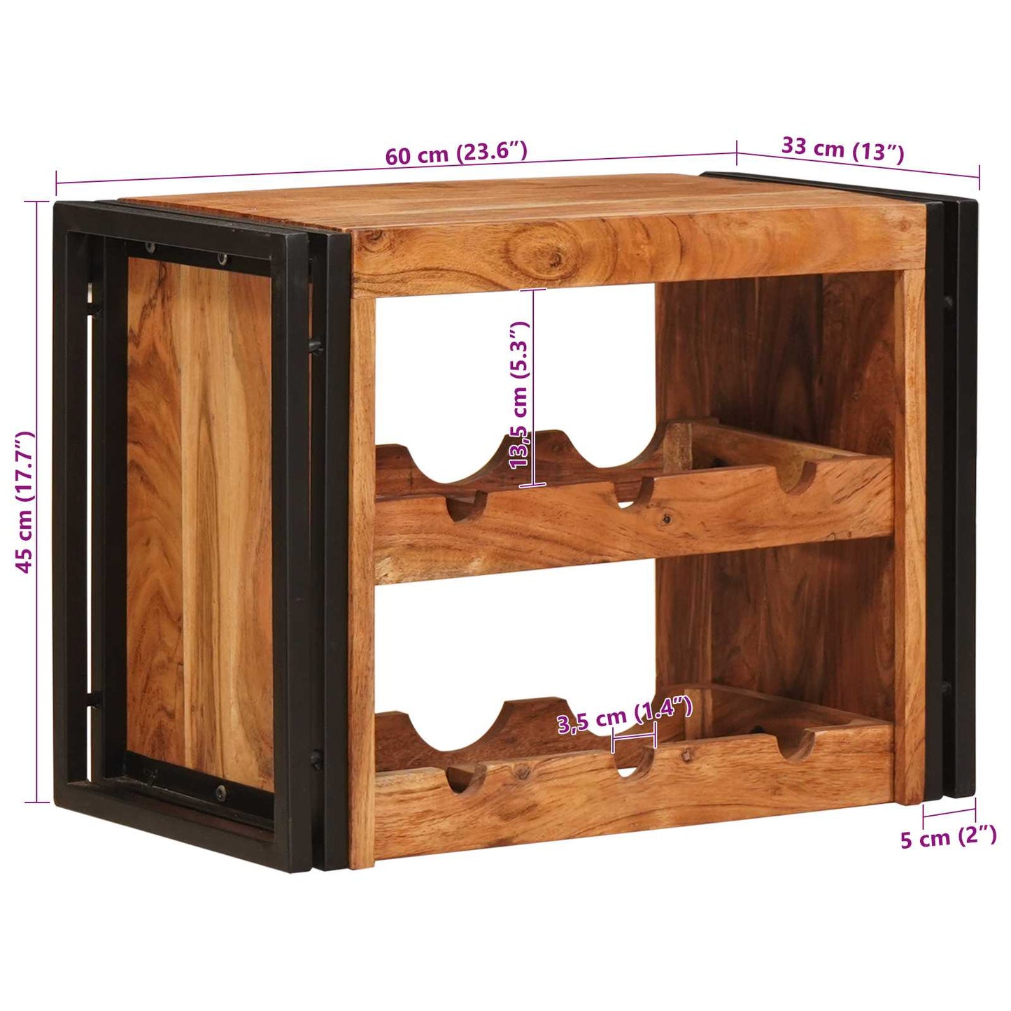 Portabottiglie Marrone 60 x 45 x 33 cm Legno di Acacia Massello | homemem39