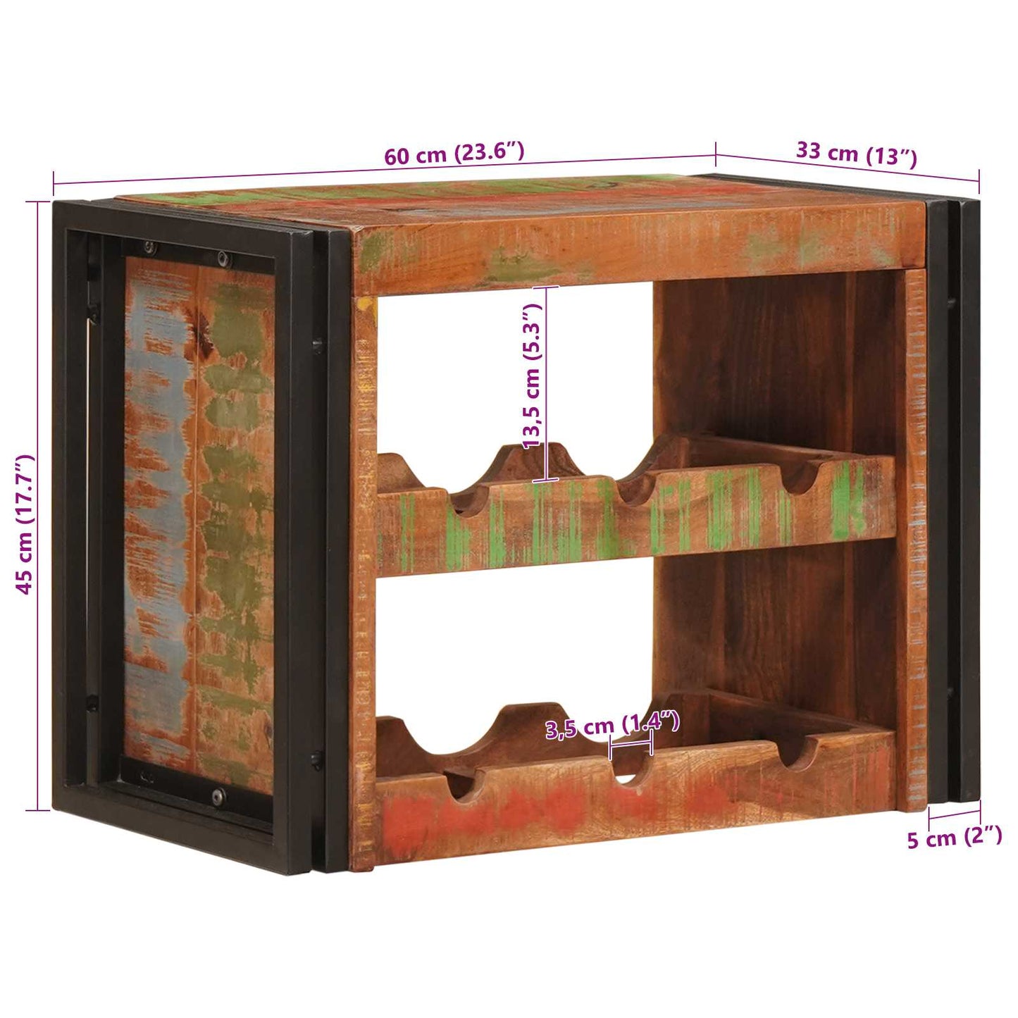 Portabottiglie Marrone 60 x 45 x 33 cm Legno massello riciclato