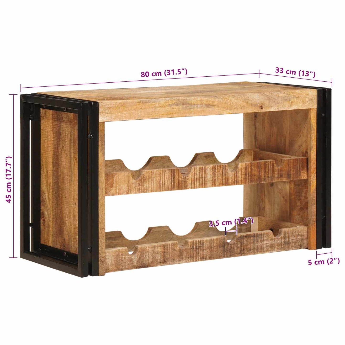 Portabottiglie 80 x 45 x 33 cm Legno di Mango Grezzo Massiccio | homemem39