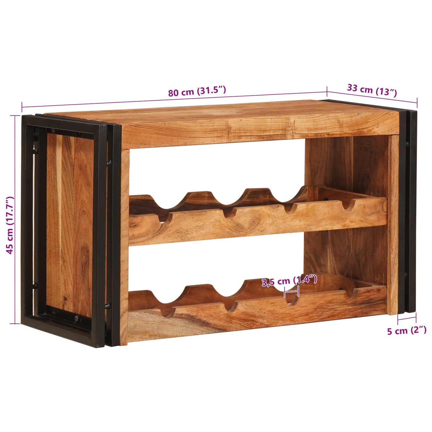 Portabottiglie Marrone 80 x 45 x 33 cm Legno di Acacia Massello | homemem39