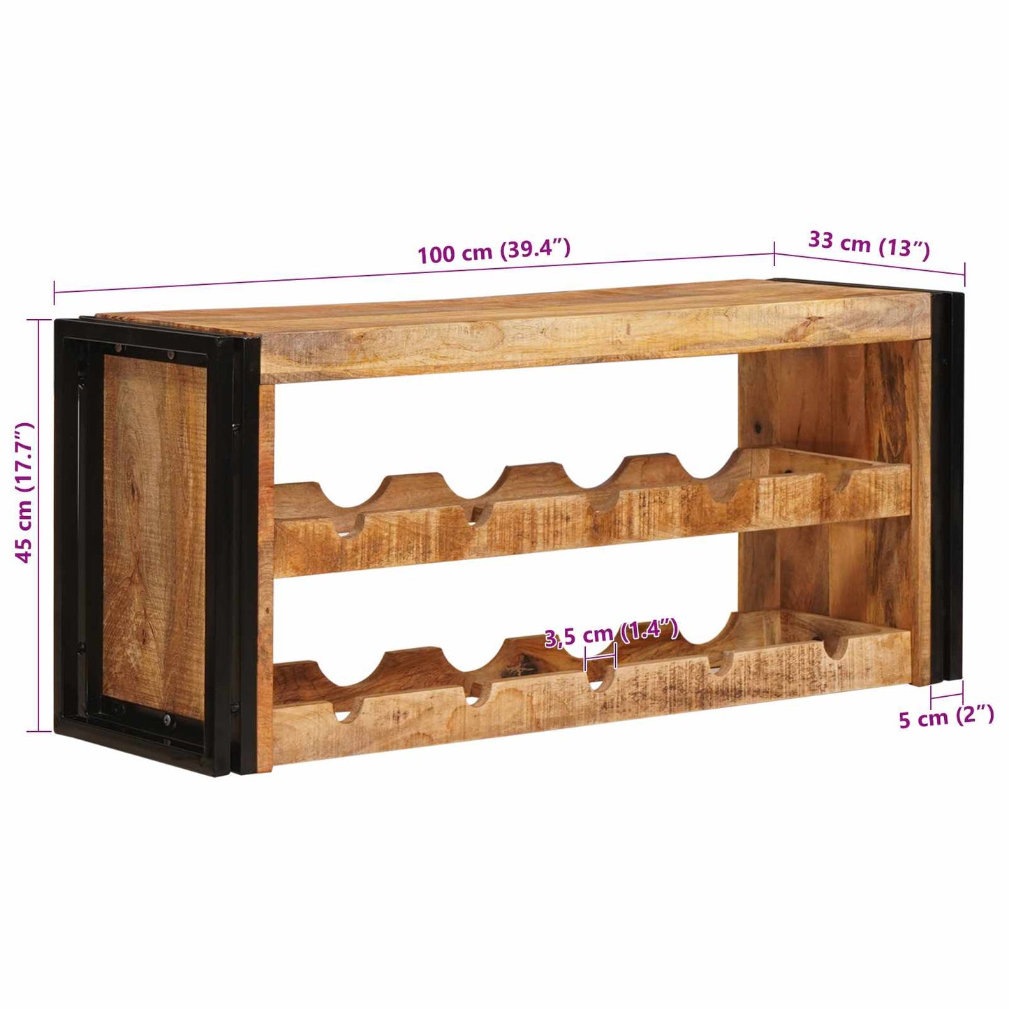 Portabottiglie 100 x 45 x 33 cm Legno di Mango Grezzo Massiccio