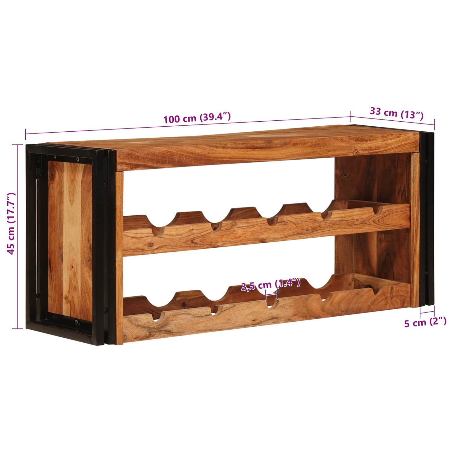 Portabottiglie 100 x 45 x 33 cm Legno di Acacia Massello | homemem39
