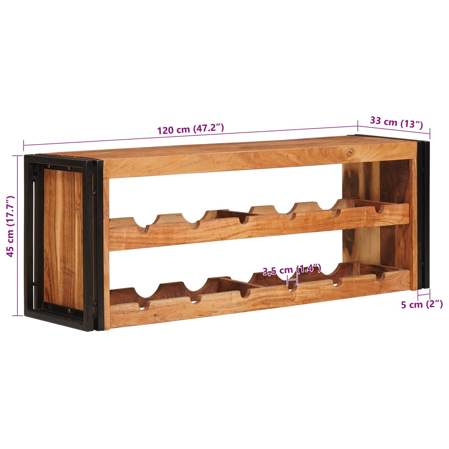 Portabottiglie 120 x 45 x 33 cm Legno di Acacia Massello