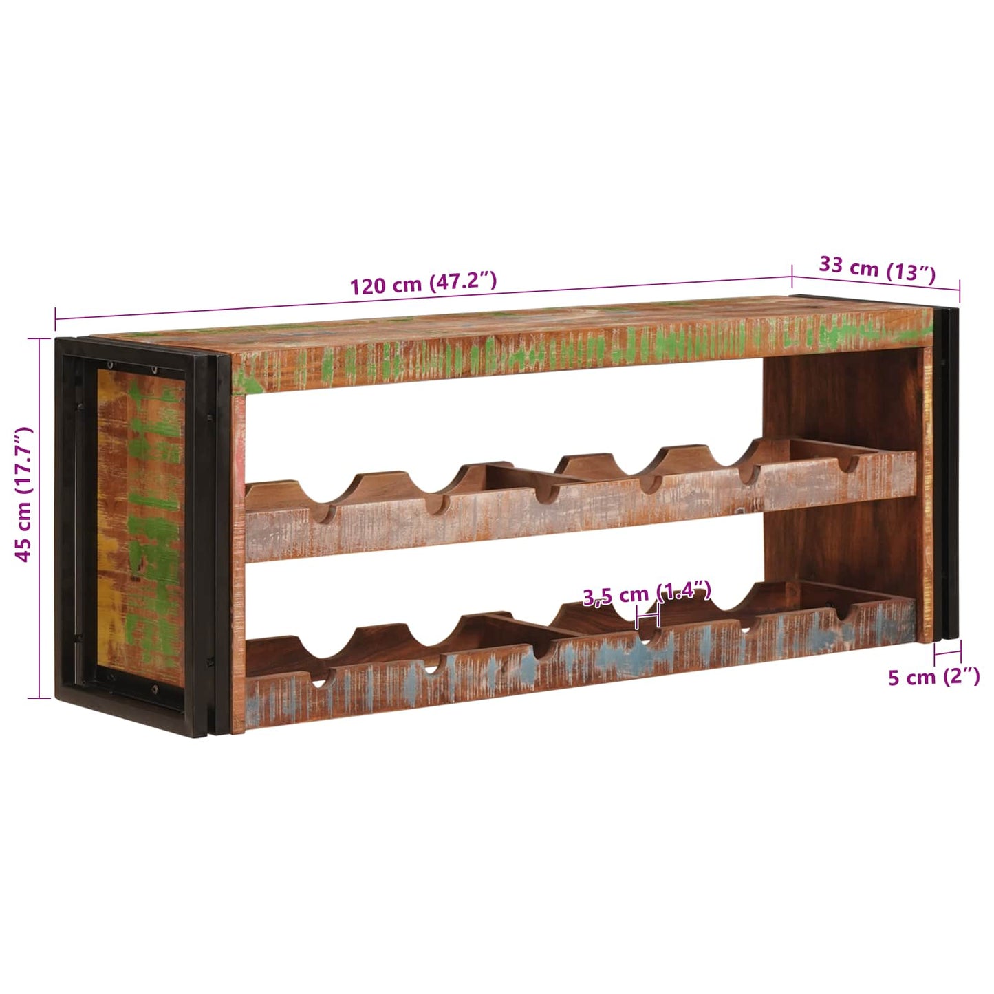 Portabottiglie 120 x 45 x 33 cm Legno massello riciclato | homemem39