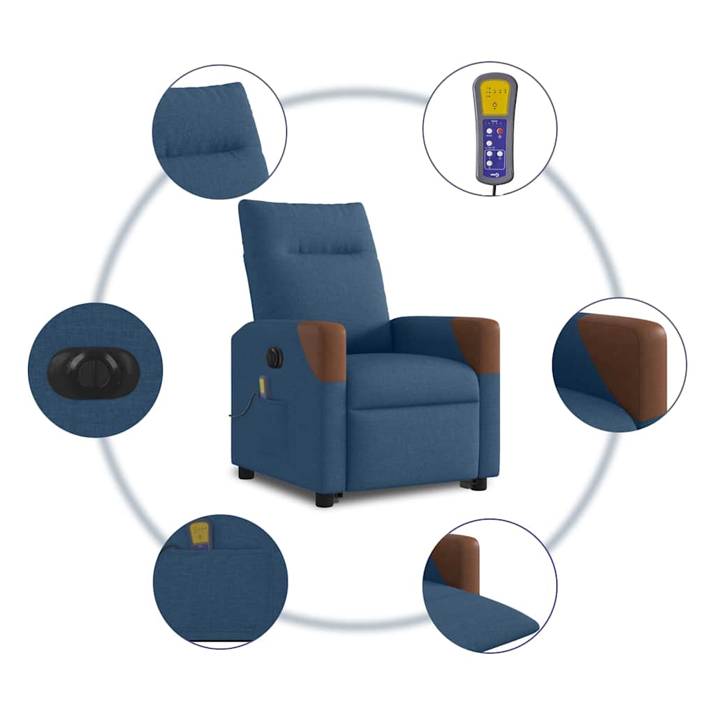 Poltrona Alzapersona Massaggi Elettrica Reclinabile Blu Tessuto | homemem39