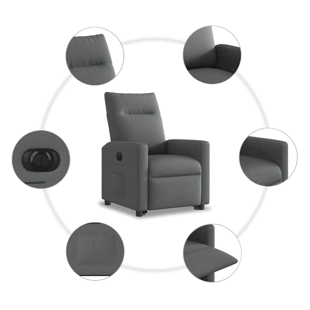 Poltrona Alzapersona Reclinabile Elettrica Grigio Scuro Tessuto | homemem39