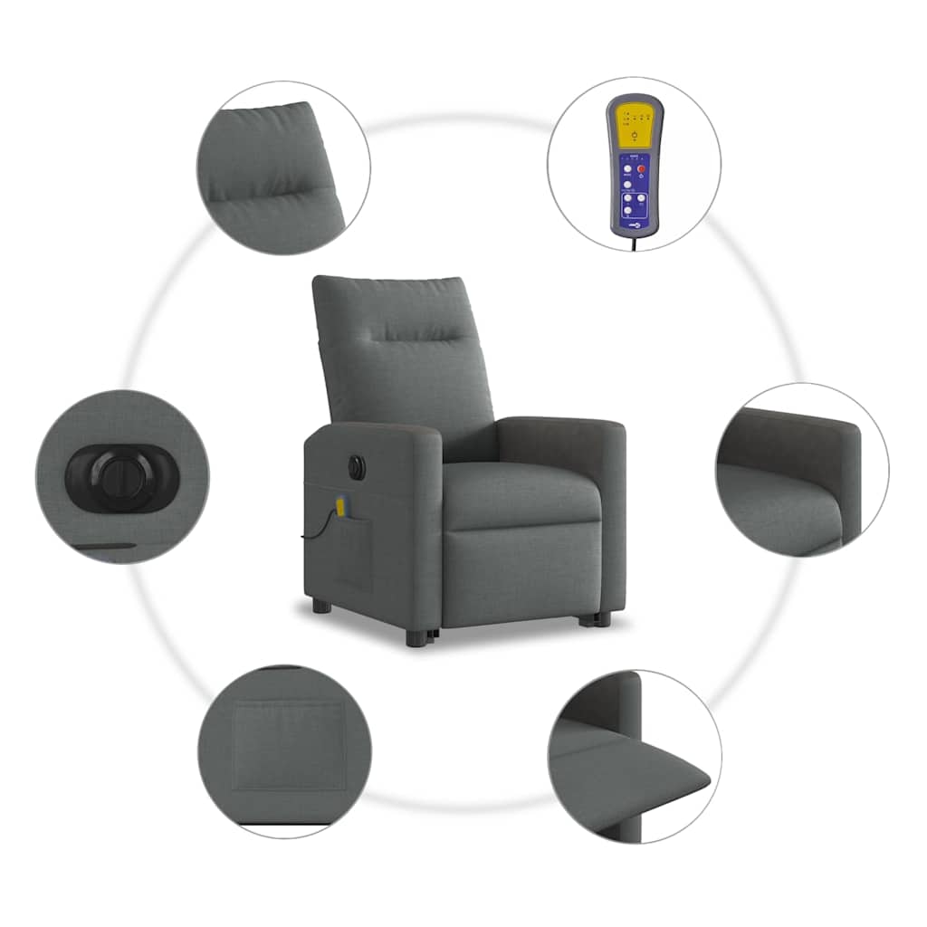 Poltrona Alzapersona Massaggi Elettrica Grigio Scuro Tessuto