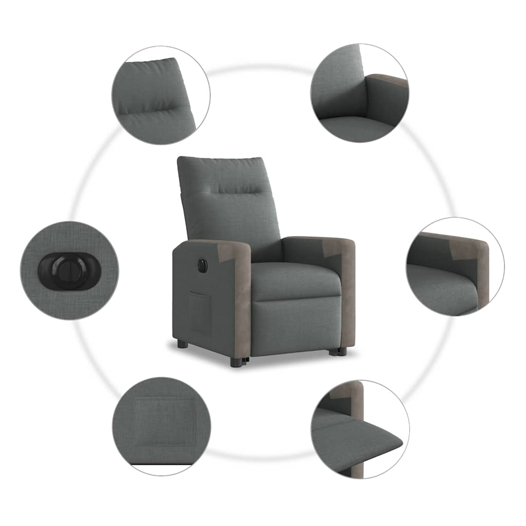 Poltrona Alzapersona Reclinabile Elettrica Grigio Scuro Tessuto | homemem39
