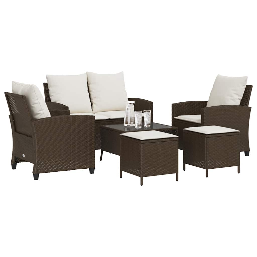 Set Divano da Giardino 6 pz con Cuscini Marrone in Polyrattan