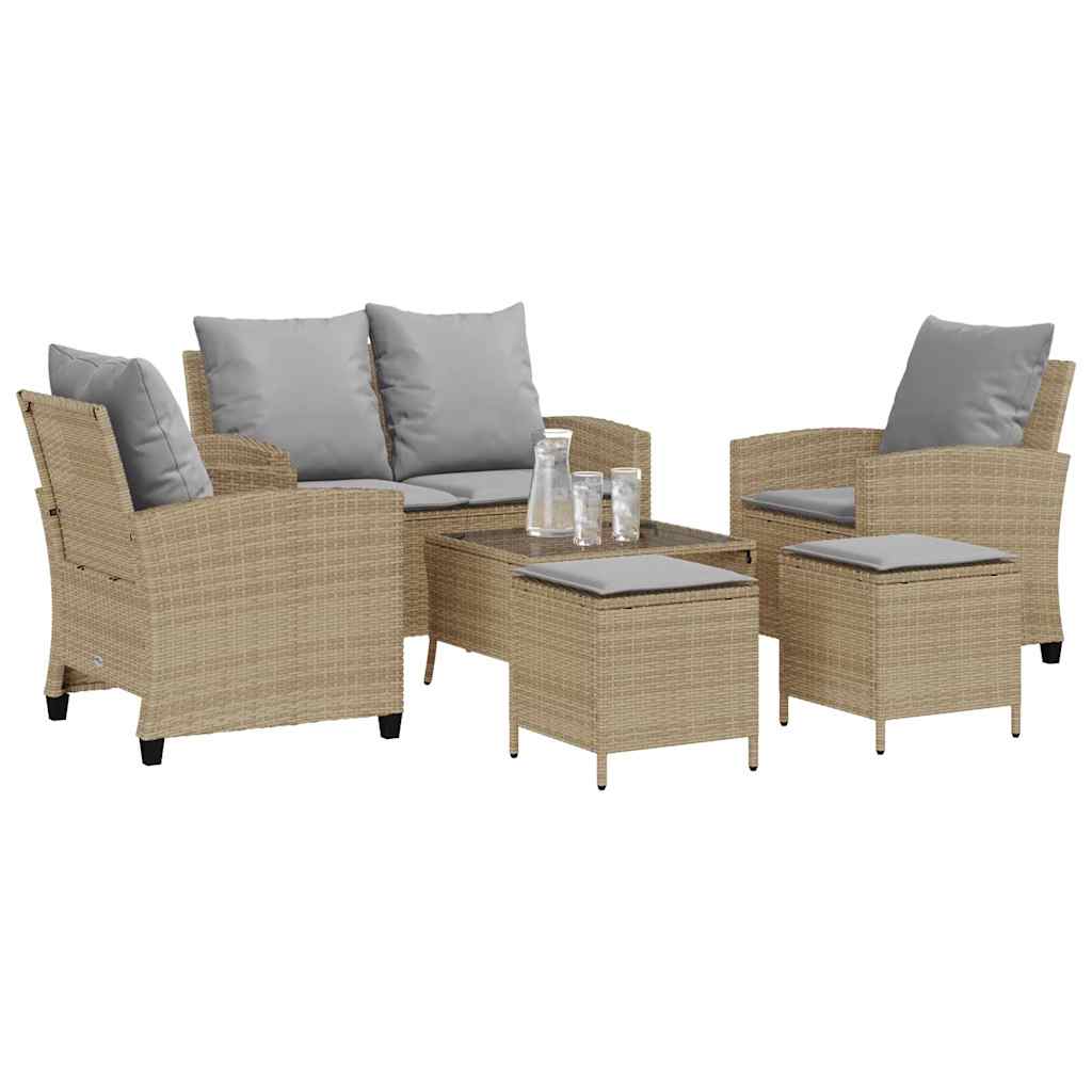Set Divano da Giardino 6 pz con Cuscini Beige in Polyrattan